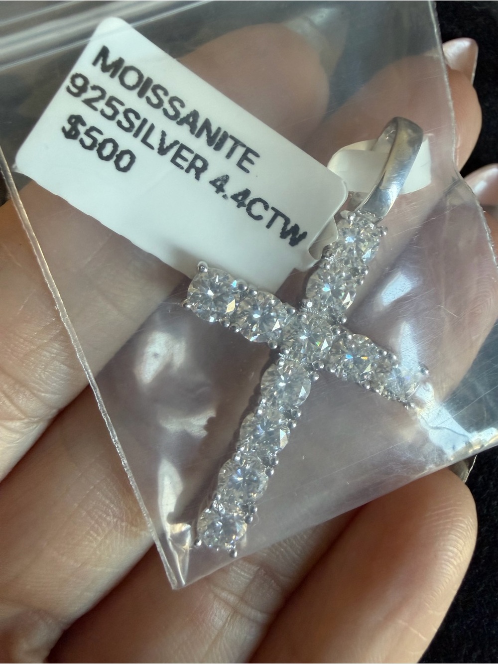 Moissanite Sterling Silver Cross Pendant in White